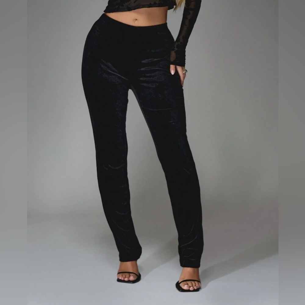 JC ⚜️🖤⚜️ Juicy Couture Velvet Leggings Black Solid Pull On Elastic Waist - Picture 5 of 14